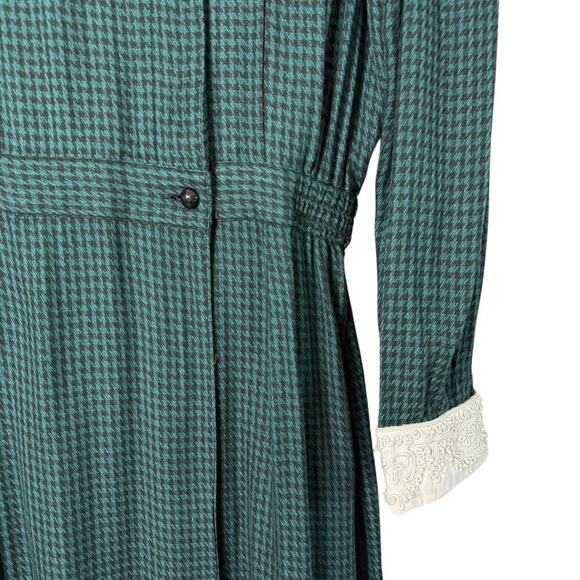 Vintage 1960s Sarah Elizabeth Embellished Shirt Dress Houndstooth Green Black 12 - Picture 6 of 15